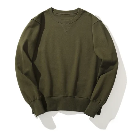 V Round Neck Army Green Long Sleeve Sweatshirt