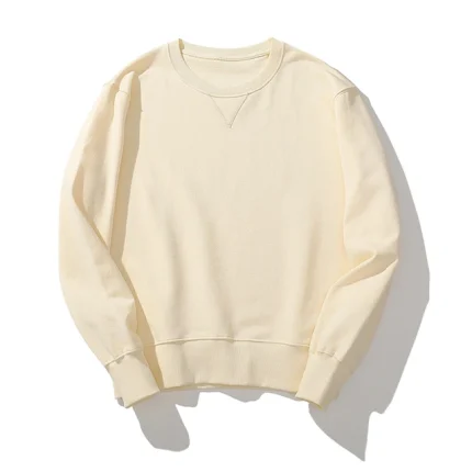 V Round Neck Beige Long Sleeve Sweatshirt